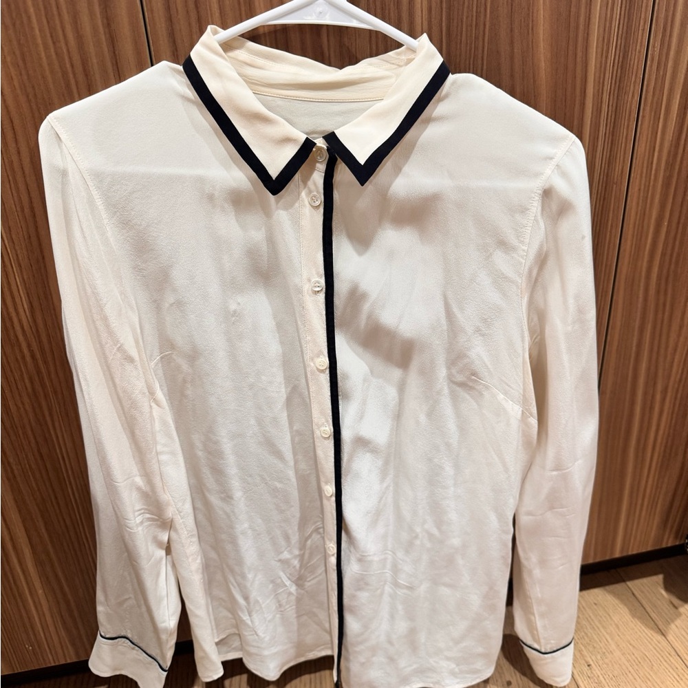 J. Crew Ivory Blouse with Dark Accents
